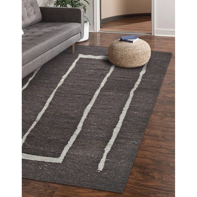 Brown Hand-Woven Wool Contemporary Natural Wool Flat Area Rug, Elegant Soft Texture for Modern Living Rooms - L