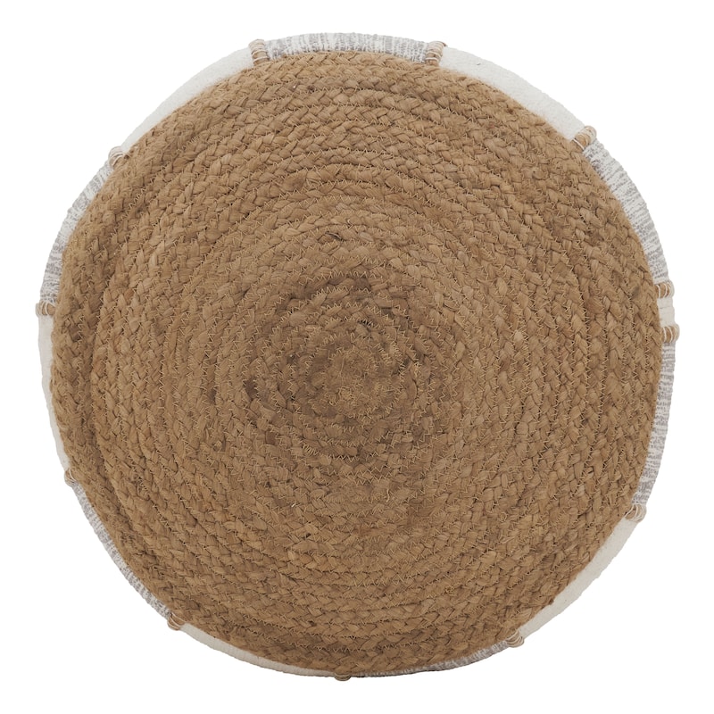 Jute and Cotton Pouf With Woven Design