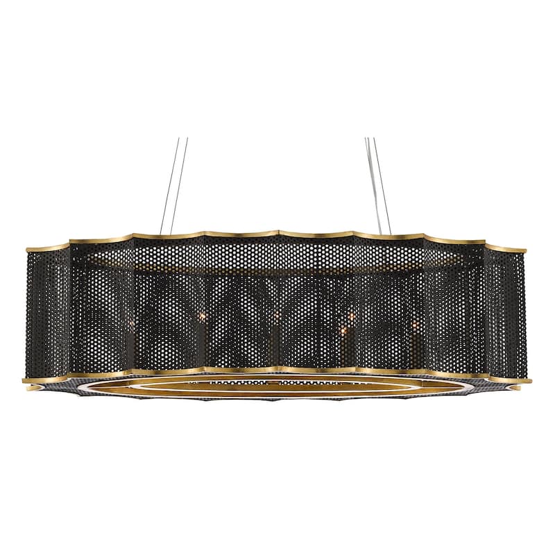 Currey & Company Nightwood Chandelier - 10"h x 22"w x 38"d - 10"h x 22"w x 38"d - Molé Black/Contemporary Gold Leaf