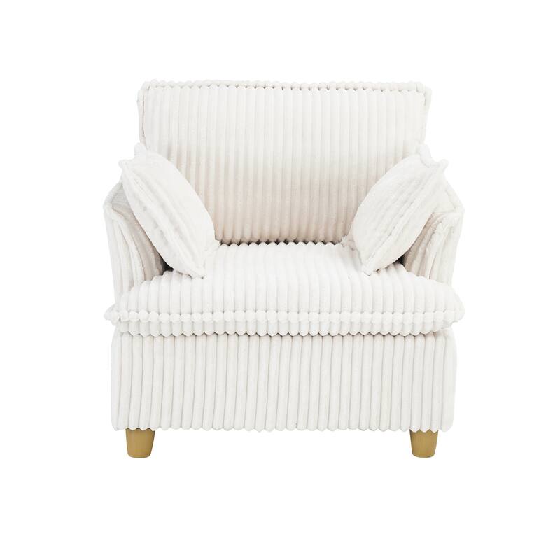 Single-seat Beige Corduroy Sofa with Ottoman and Throw Pillows