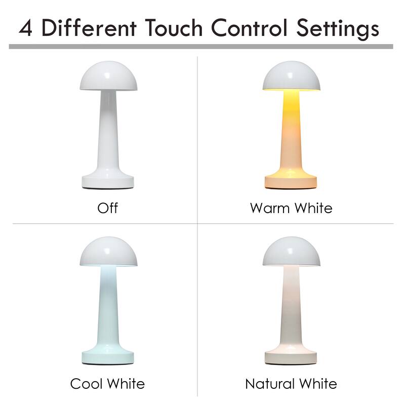 8.88" Touch-Control Mushroom LED Lamp Cordless Rechargeable Table Light with Adjustable Brightness - 4”L x 4”W x 8.88”H