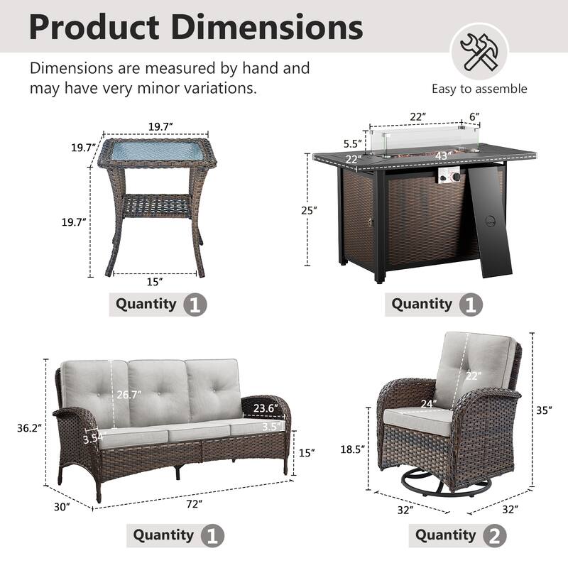Gymojoy Outdoor Fire Pit Conversation Set, 3-Seat Sofa & Chairs Patio Furniture Set