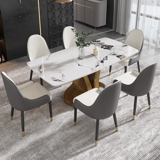 70-Inch Rectangle Marble Dining Table, Modern Sintered Stone Kitchen Dinner Table with Gold Finish Metal Base for 6-8 - N/A