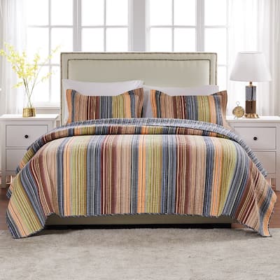 Greenland Home Fashions Katy 100% Cotton Reversible Stripes Quilt Set