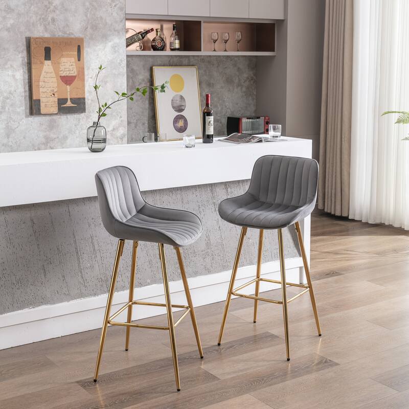 Bar Stools with Chrome Footrest and Base Velvet