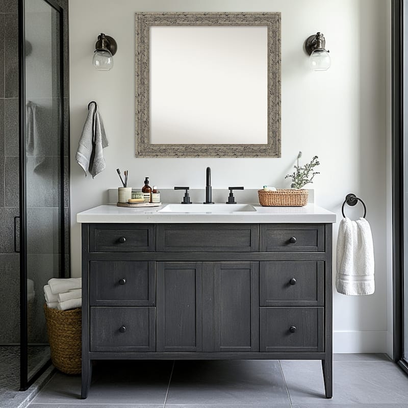 Attic Aged Non-Beveled Wood Framed Bathroom Vanity Wall Mirror
