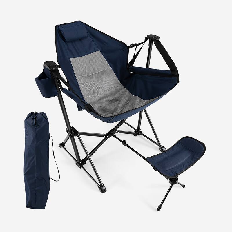 Outdoor Rocker Camping Chair Rocking Chair with Removable Footrest - Navy
