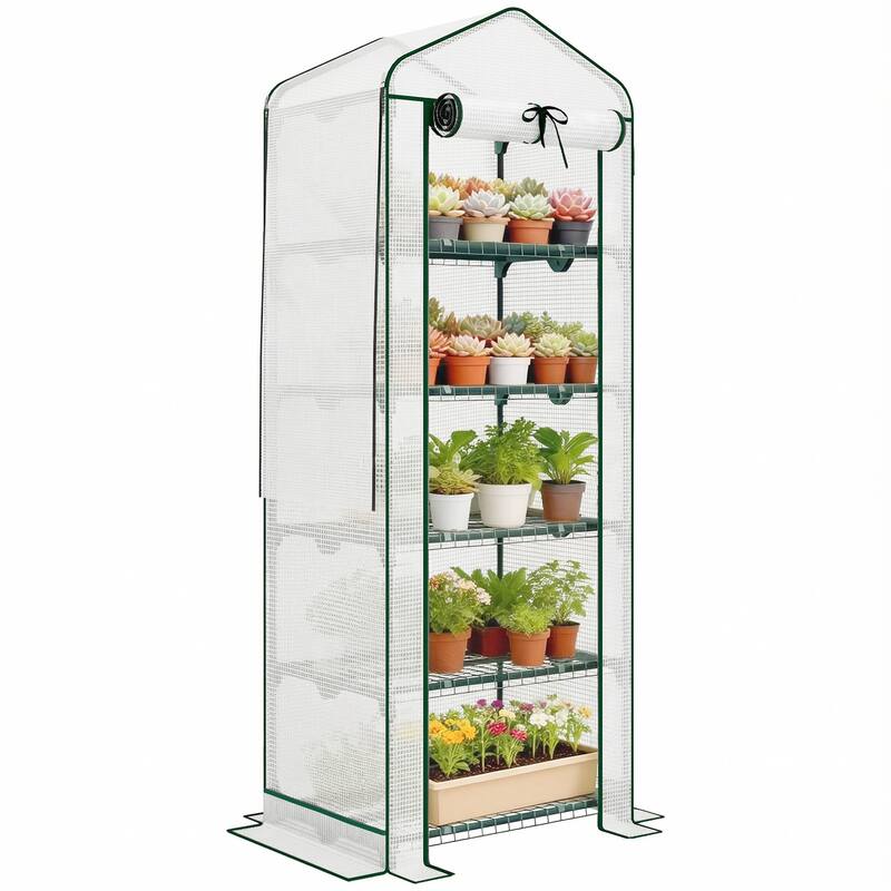 Outsunny 5 Tier Mini Greenhouse with Screen Roof, 27.6" x 19.7" x 75.6", Portable Small Greenhouse with High Strength PE Cover