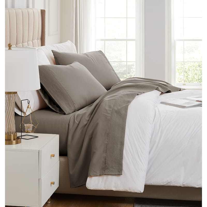 Vilano 21-inch Extra Deep Pocket 4-Piece Bed Sheet Set with Pleated Hem - Twin - Dark taupe