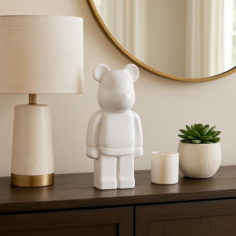 Ceramic Decorative Object Modern Minimalist Bear Figurine Home Decor - 4.75" x 4" x 11.5"