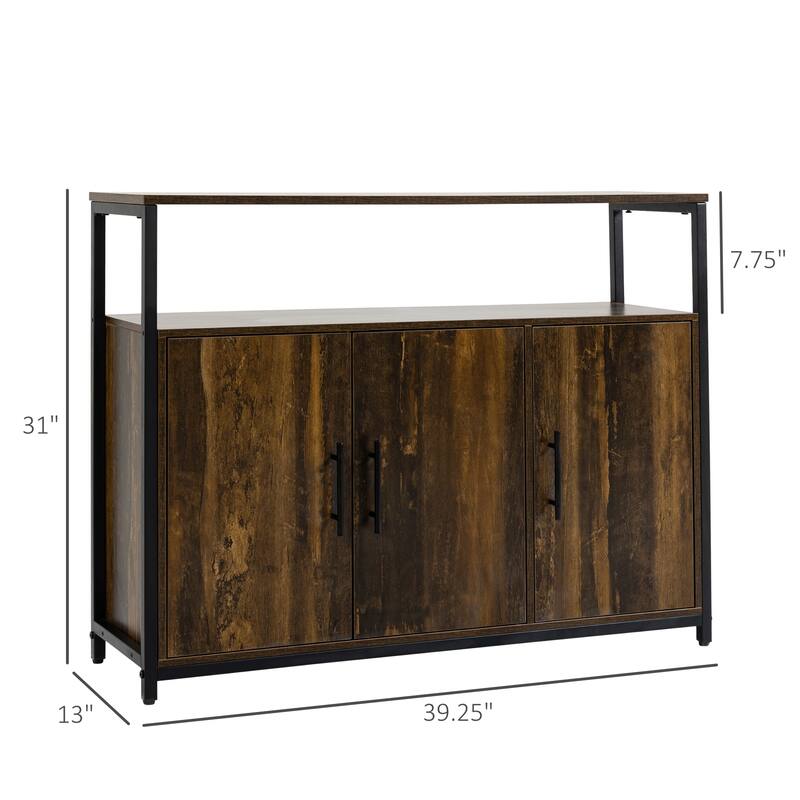 HOMCOM Industrial Kitchen Sideboard, Buffet Cabinet with Storage Open Compartment and Adjustable Shelves for Living Room