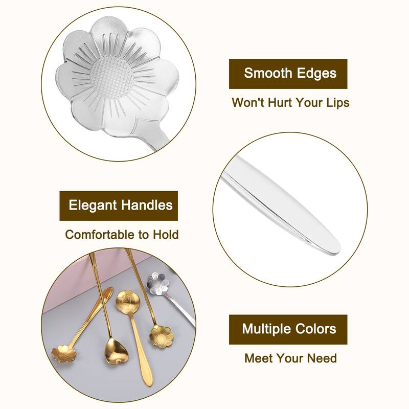 4Pcs 7" Stainless Steel Long Handle Flower Teaspoon Coffee Spoons