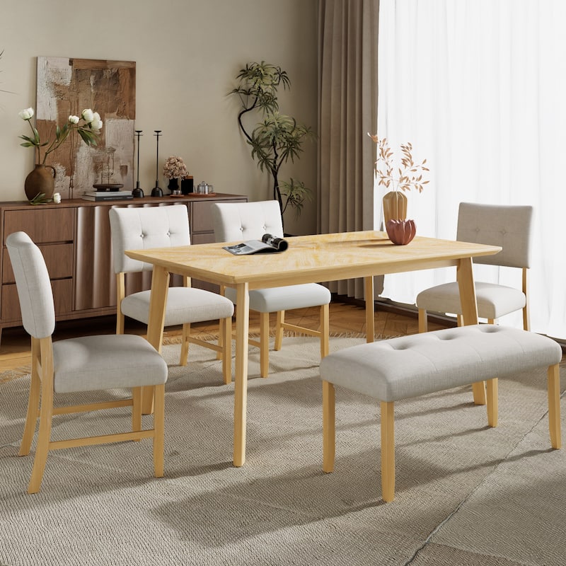 Retro Dining Table, Kitchen Room Table For 6,Minimalist Rectangular Dinette Table,Rubberwood Legs