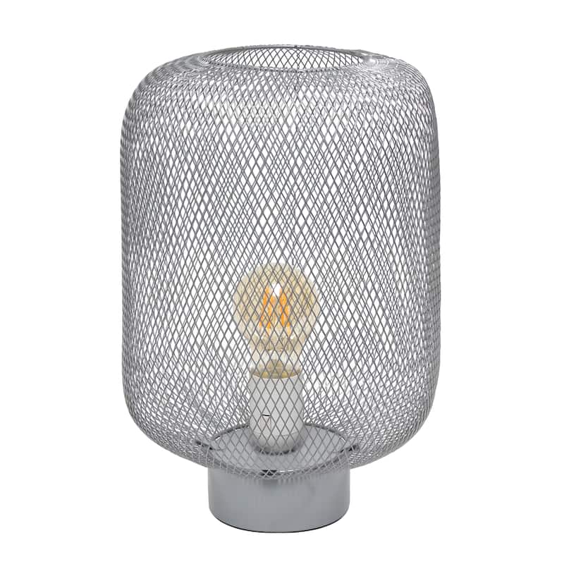 Metal Mesh Cylinder Table Lamp with On/Off Switch - 8.50 x 8.50 x 11.80 in. (L x W x H) - Grey