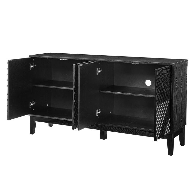 Farmhouse 60.5" Buffet Cabinet with Adjustable Shelves and Geometric Pattern for Stylish Storage Solutions