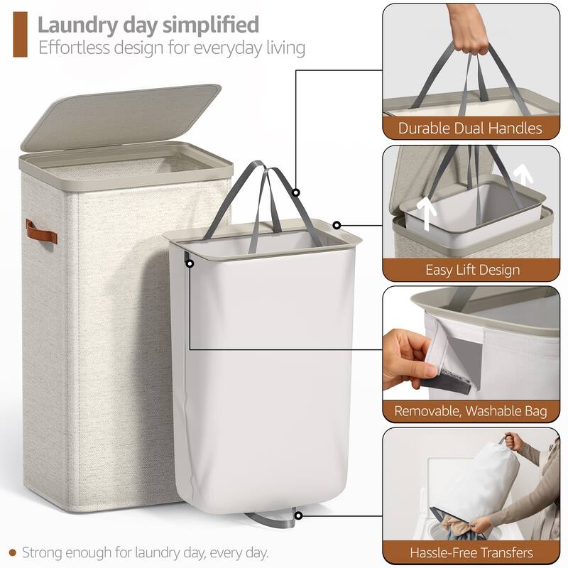 Sorbus 1-Compartment Laundry Basket with Removable Laundry Bag, Durable Organizer for Bathroom - 16.5" W x 12.5" D x 29.5" H