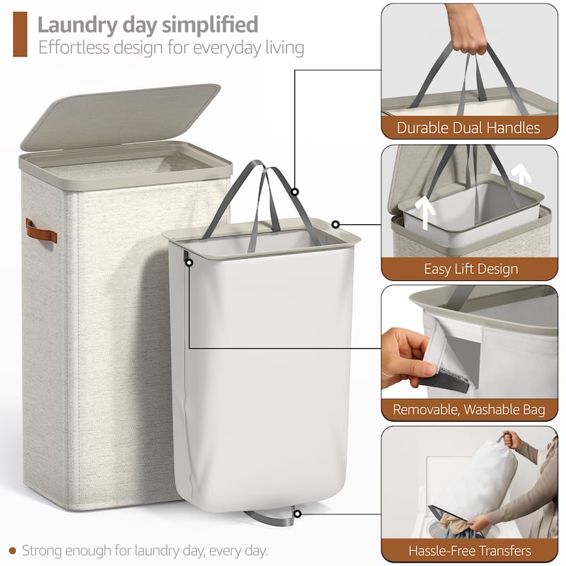 Sorbus 2 Pack 1-Compartment Laundry Basket with Removable Laundry Bag - Durable Organizer for Bathroom
