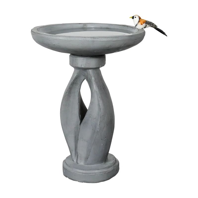 SunJet 21.8" Tall Modern Concrete Garden Bird Bath - 21.8'' H X 16'' W X 16'' D