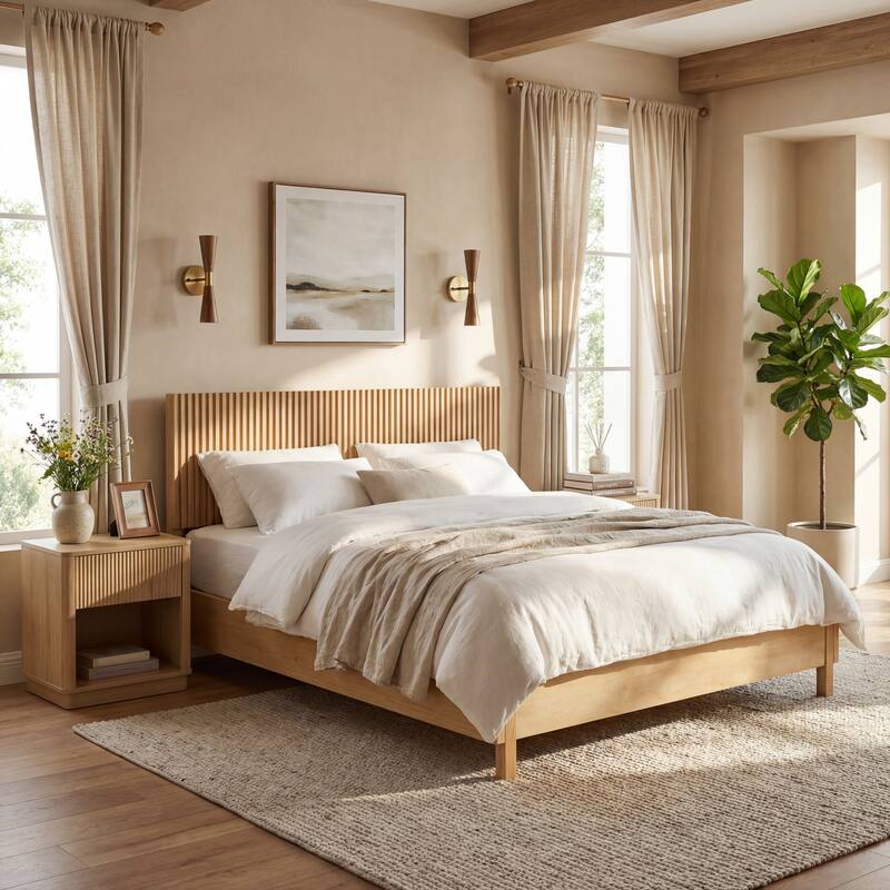 Christopher Knight Home - Adelynn Modern Wood Platform Bed with Vertical Slat Headboard, No Box Spring Needed