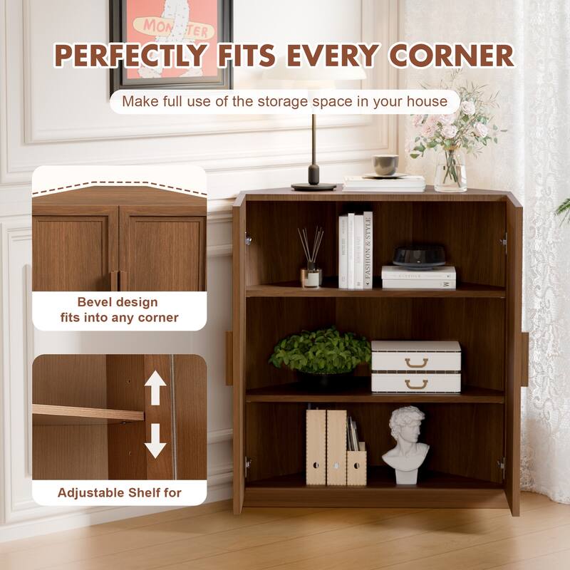 Corner Cabinet Wooden Corner Storage Organizer Cabinet with Adjustable Shelves