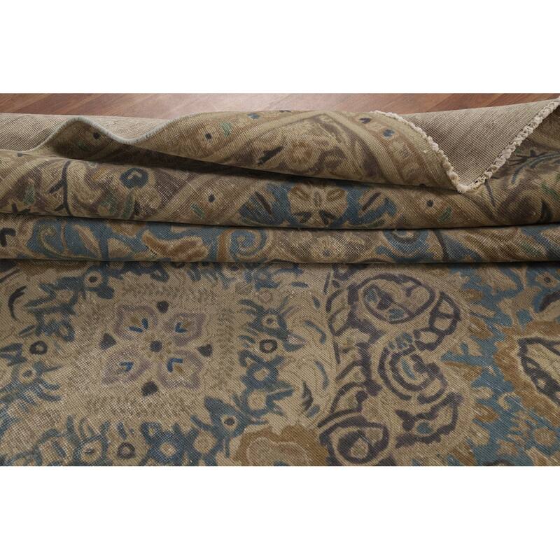 Floral Tabriz Persian Area Rug Hand-Knotted Blue Wool Carpet - 9'10"x 12'10"