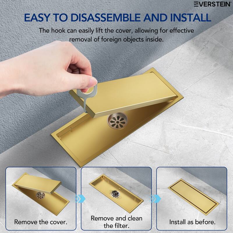 12-inch Linear Shower Drain With Solid Cover in Stainless Steel