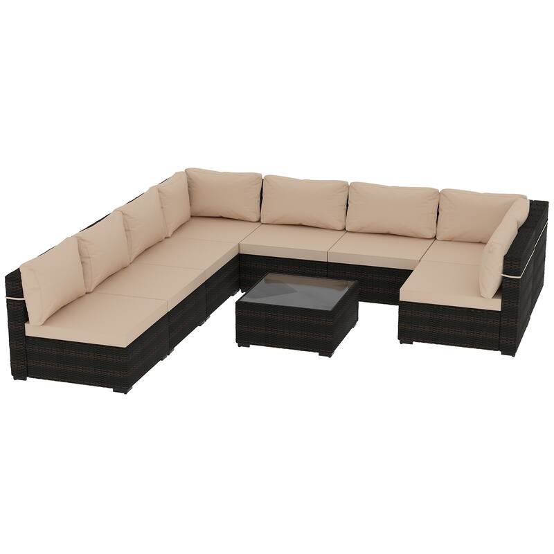 Patio Watcher 9-Piece Wicker Patio Conversation Set with Cushions