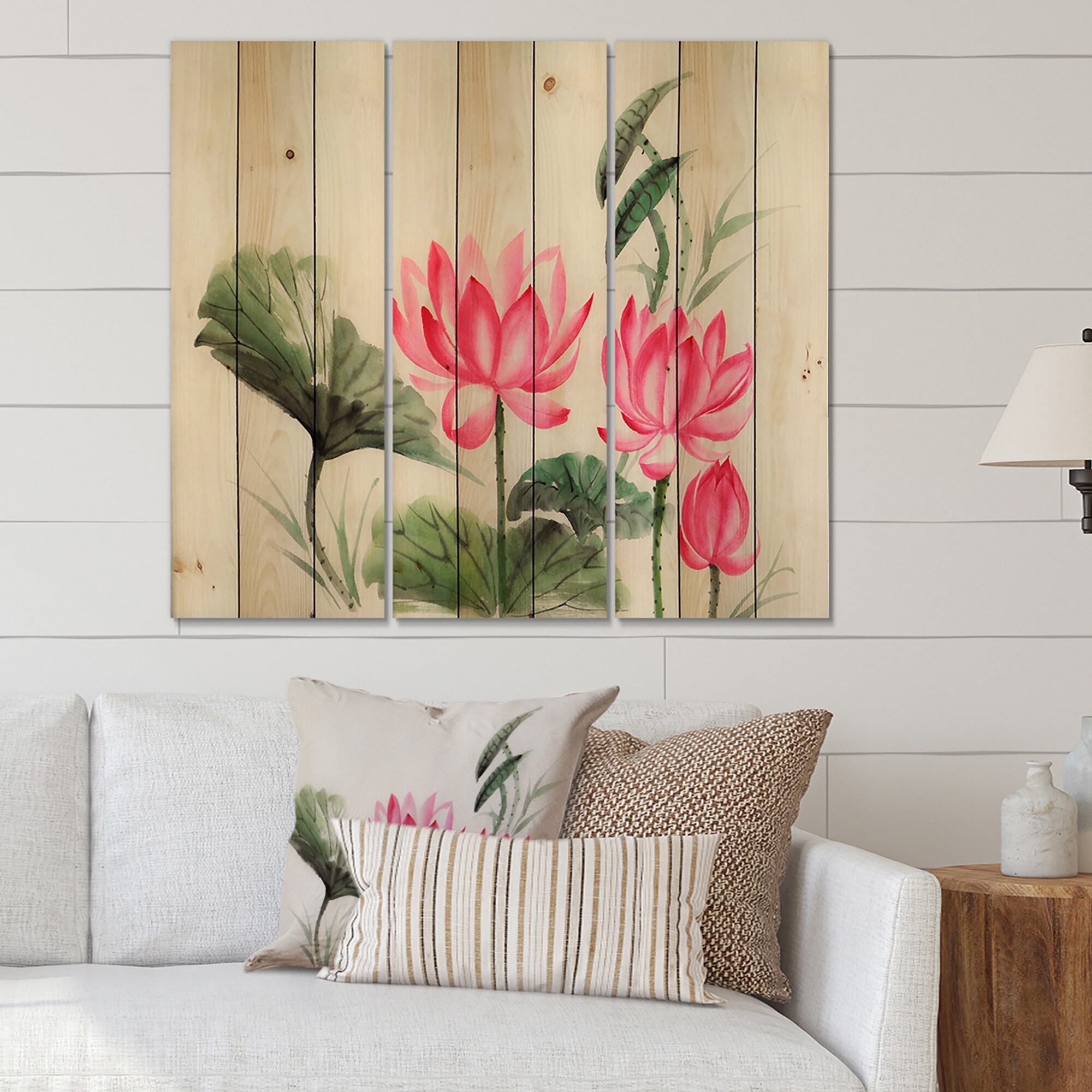 Designart 'Vintage Pink Lotuses In The Pond I' Traditional-image