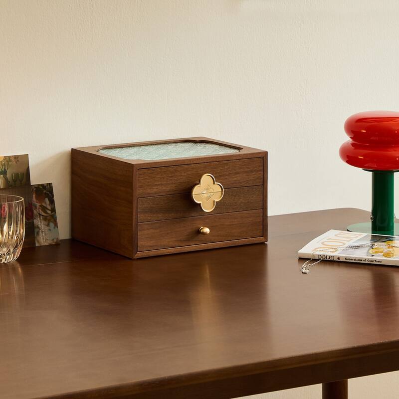 Handcrafted Black Walnut Wooden with Velvet Interior Jewelry Organizer - Ideal for Rings, Earrings & Bracelets - 10 in