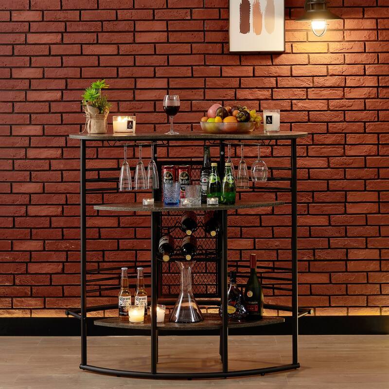VECELO Home Bar Unit, Liquor Bar Table with 2-Tier Storage
