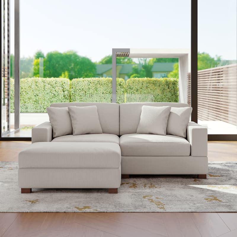 Modular Corduroy Sectional Sofa Set Chaise Couch with Ottoman