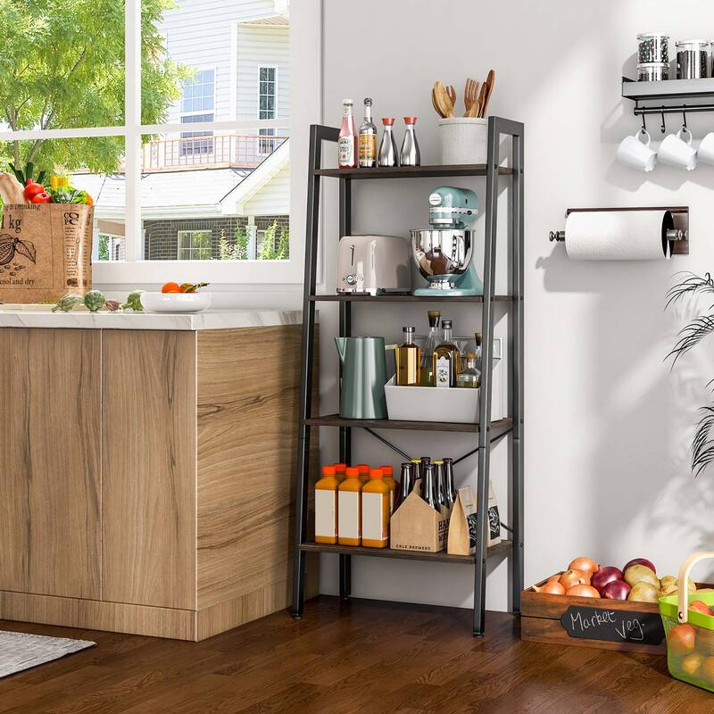 Costway 4-Tier Wood Ladder Shelf Ladder Bookcase Bookshelf Display