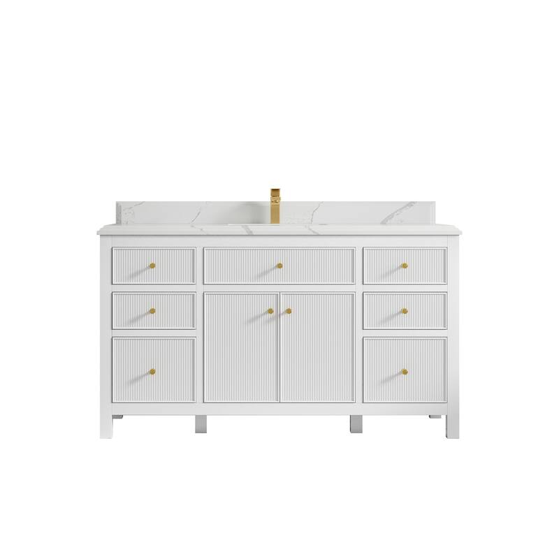 Willow Collections 60 in W x 22 in D Sonoma Free Standing Reeded Single Sink Bathroom Vanity with Countertop - 1.5" Calacatta Laza - White