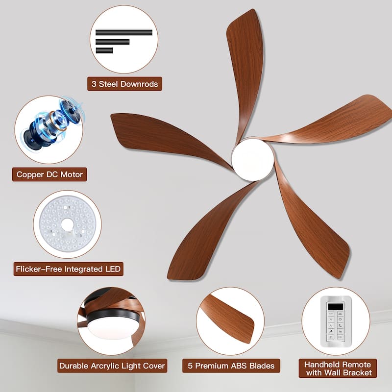 Sofucor 45 Inch Ceiling Fan with Light and Remote,Indoor/Outdoor with 3-Timer,Low Profile Quiet for Bedroom Living Room Patio