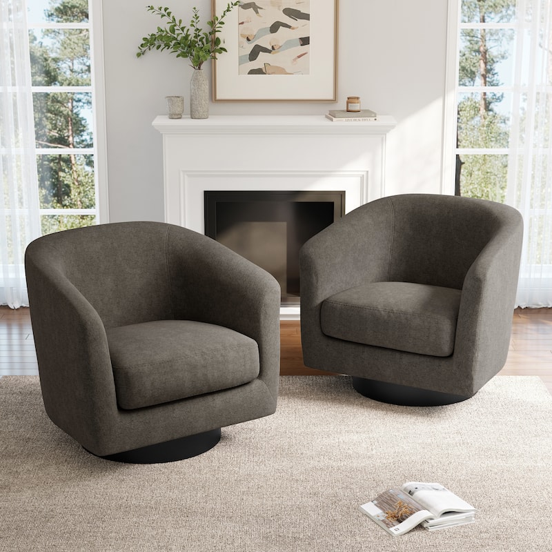 2 Set Modern Wide Round Swivel Accent Barrel Chairs