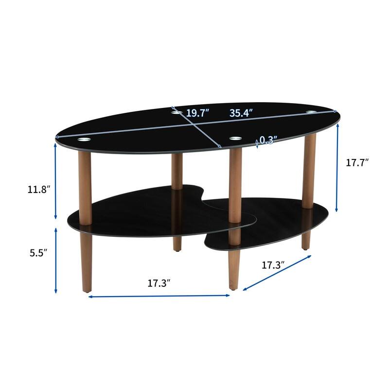 Modern 3-Tier Oval Glass Coffee Table