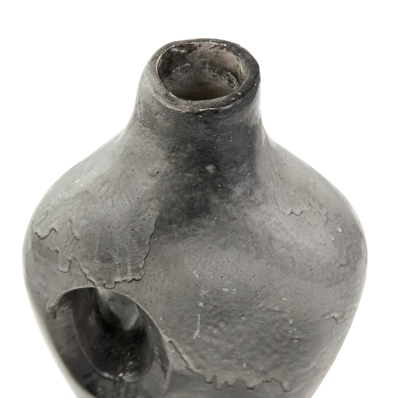 Gray Paper Mache Marble Inspired Vase with Cutout Handle