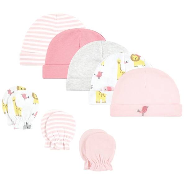 slide 1 of 1, Hudson Baby Infant Girl Cotton Cap and Scratch Mitten Set, Girl Yellow Safari, 0-6 Months - Girl Yellow Safari Girl Yellow Safari - 0-6 Months
