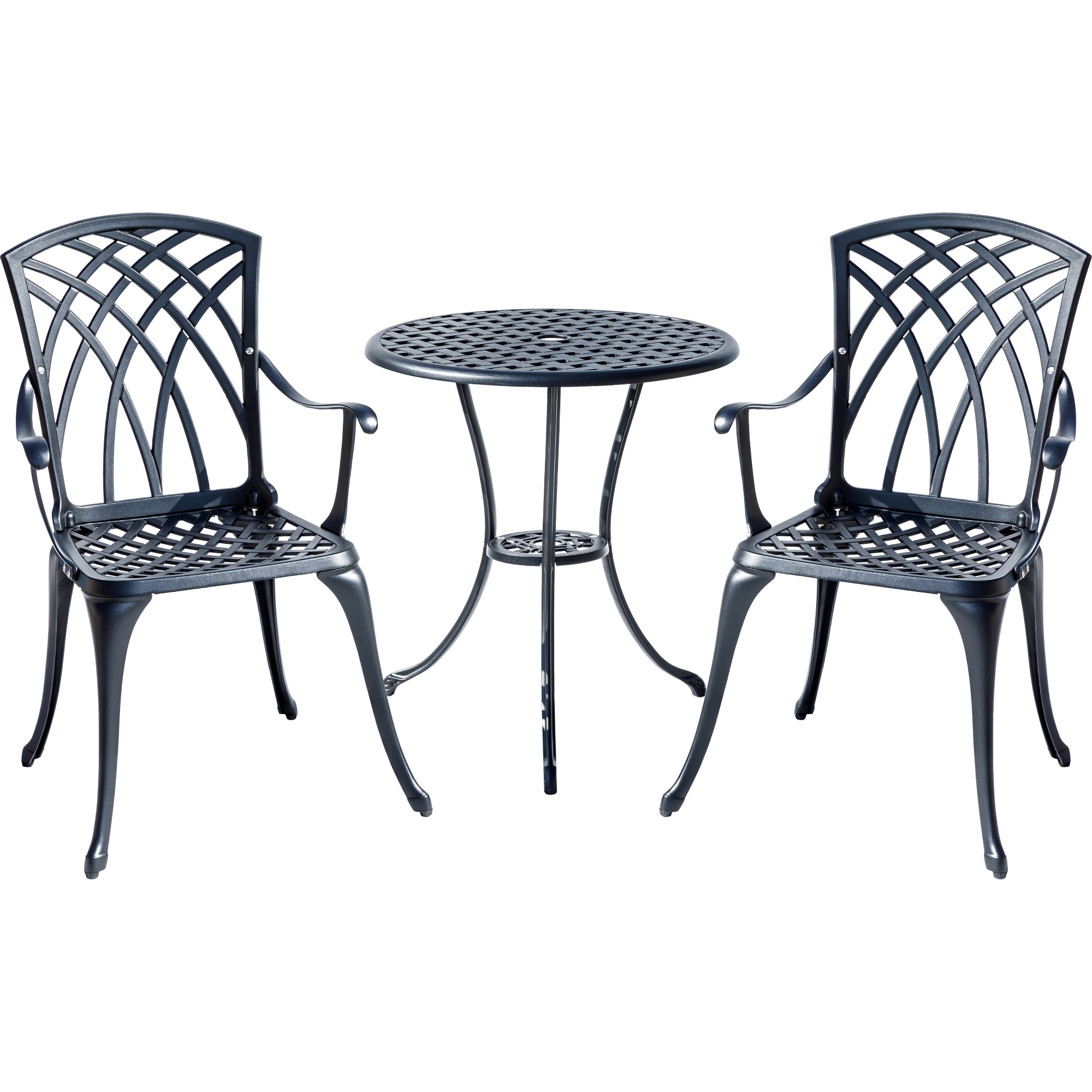 3-Piece Cast Aluminum Outdoor Bistro Set with LED Lights - 35" - Black