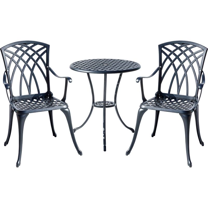 3-Piece Cast Aluminum Outdoor Bistro Set with LED Lights - 35" - Black