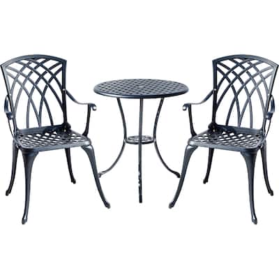3-Piece Cast Aluminum Outdoor Bistro Set with LED Lights - 35" - Black