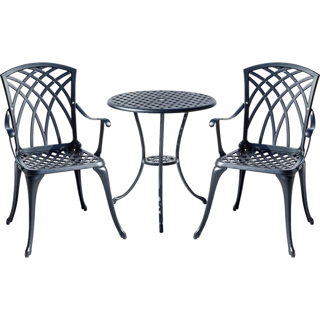 3-Piece Cast Aluminum Outdoor Bistro Set with LED Lights - 35" - Black