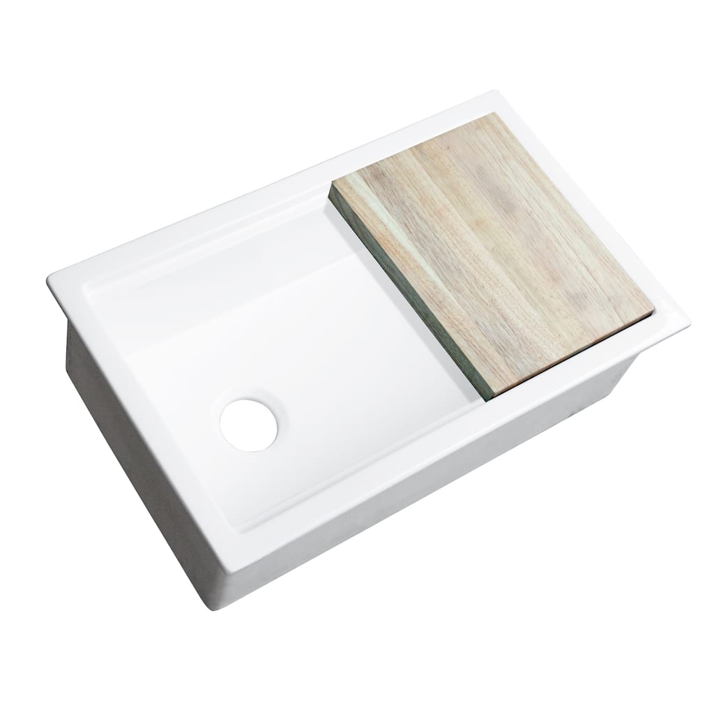Eden Crisp White Fireclay 32" Single Bowl Undermount Workstation Kitchen Sink