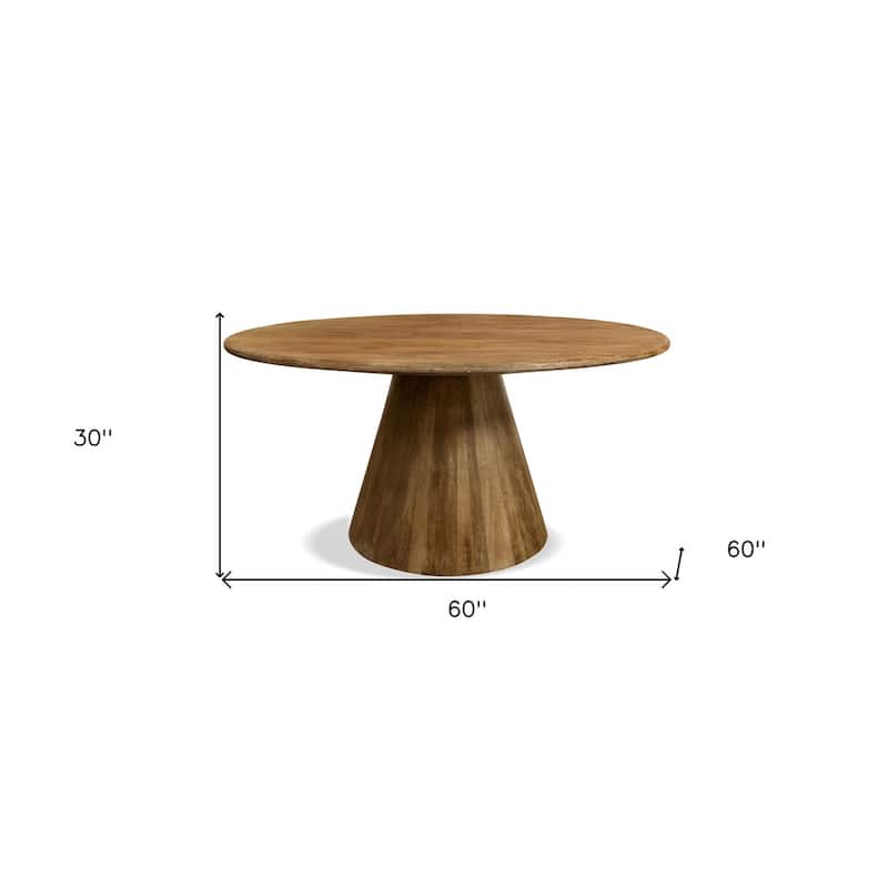 60" Natural Rounded Solid Wood Pedestal Base Dining Table