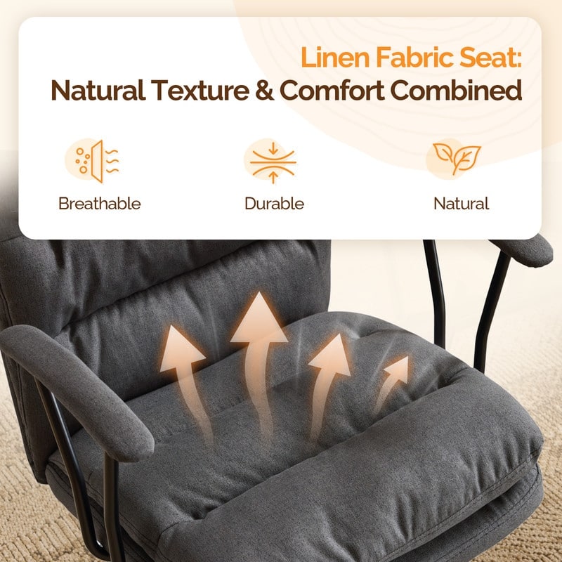 24.4 Inch Upholstered Swivel Office Chair With Leg Pegs And Wheels