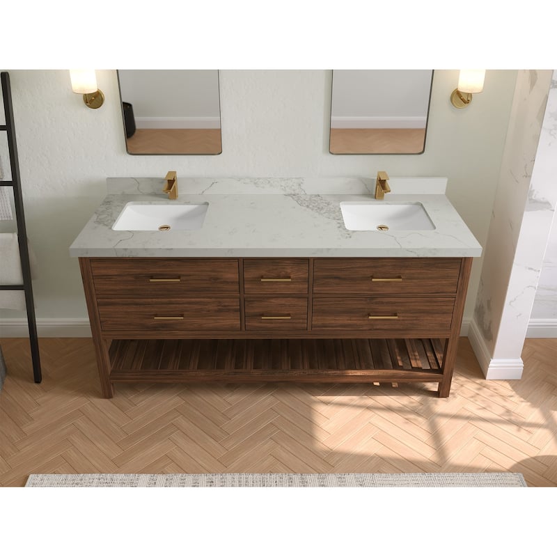 Willow Collections 72 in. W x 22 in. D Parker Solid Teak Double Sink Bathroom Vanity with Countertop