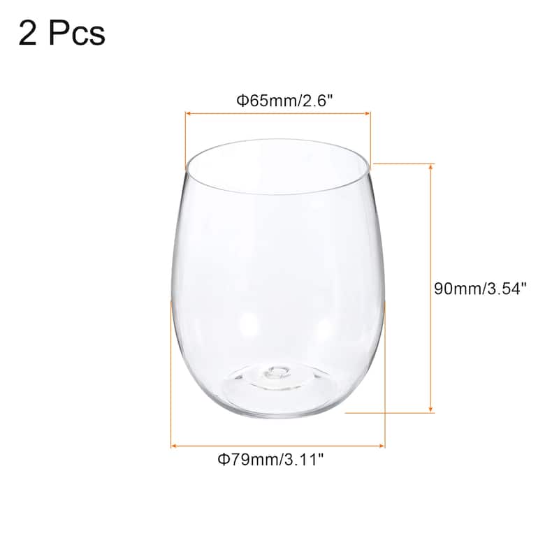 Wine Glasses 12oz PET Transparent Glasses Stemless for Wine - 2Pcs