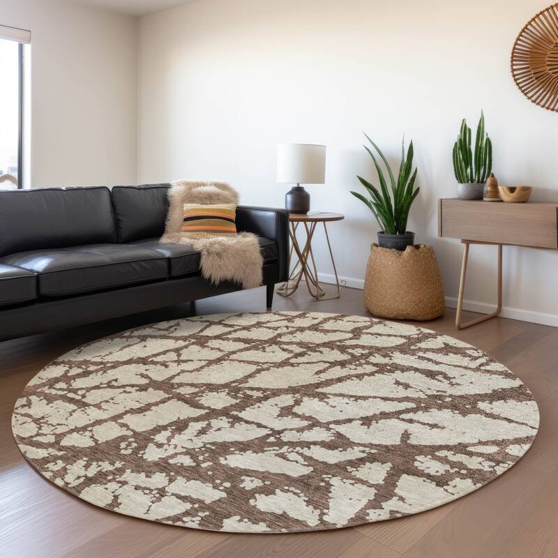 Machine Washable Indoor/ Outdoor Abstract Contemporary Chantille Rug