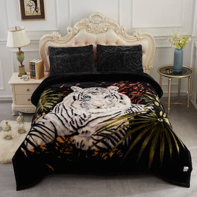 Floral & Animal 2-Ply Heavy Raschel Blanket 85" X 95"