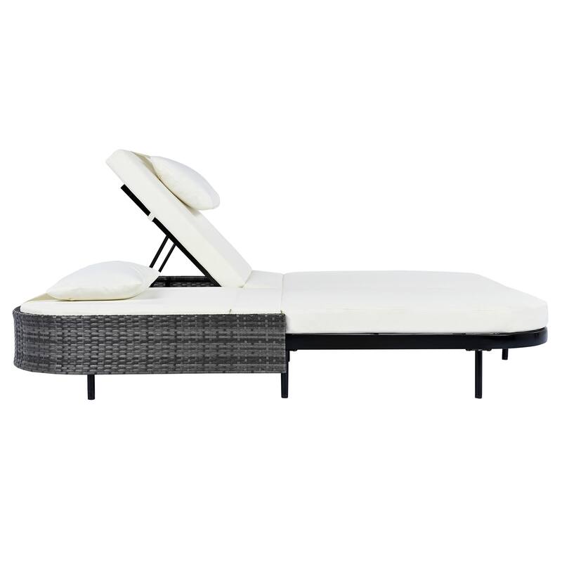Outdoor Daybed, Patio Rattan Daybed with 5-Position Adjustable Backrest and Removable Cushions&Pillows